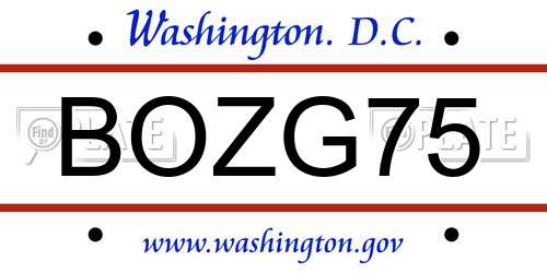 BOZG75 District Of Columbia License Plate