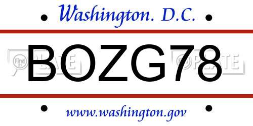 BOZG78 District Of Columbia License Plate