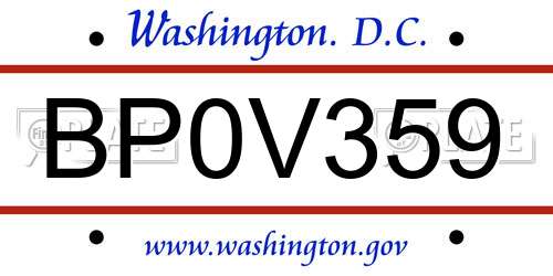 BP0V359 District Of Columbia License Plate