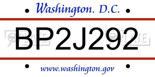 BP2J292 District Of Columbia License Plate