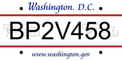 BP2V458 District Of Columbia License Plate