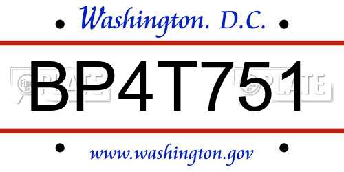 BP4T751 District Of Columbia License Plate