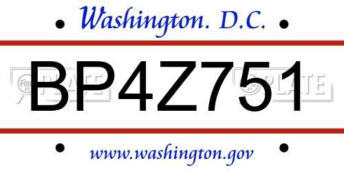 BP4Z751 District Of Columbia License Plate