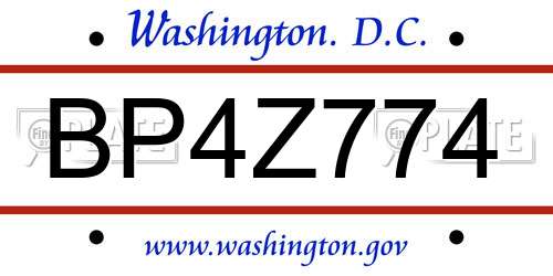BP4Z774 District Of Columbia License Plate