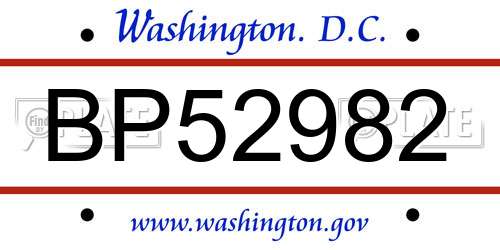 BP52982 District Of Columbia License Plate