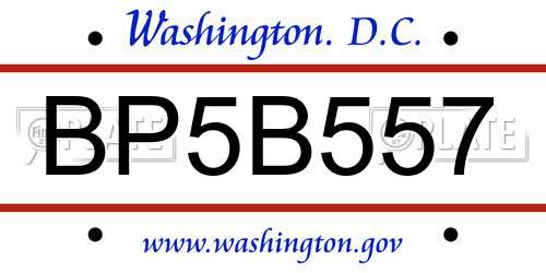 BP5B557 District Of Columbia License Plate
