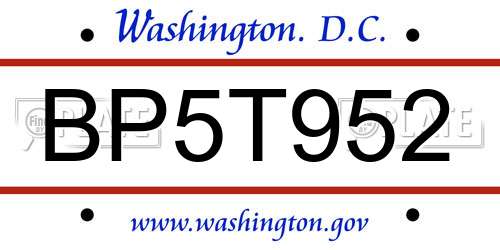 BP5T952 District Of Columbia License Plate