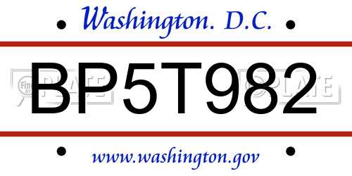 BP5T982 District Of Columbia License Plate
