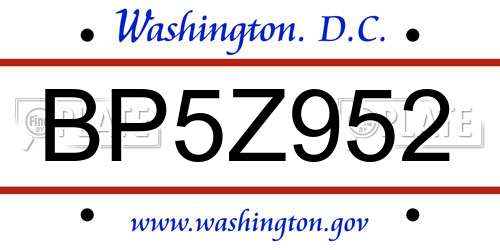 BP5Z952 District Of Columbia License Plate