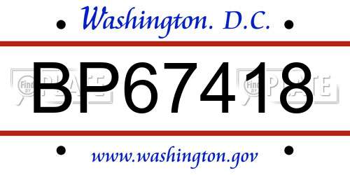 BP67418 District Of Columbia License Plate