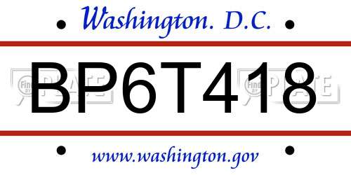 BP6T418 District Of Columbia License Plate