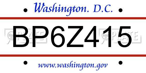 BP6Z415 District Of Columbia License Plate