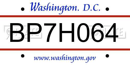BP7H064 District Of Columbia License Plate
