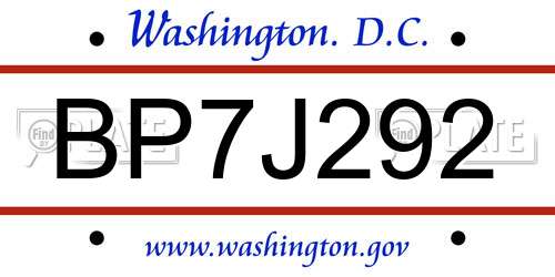 BP7J292 District Of Columbia License Plate