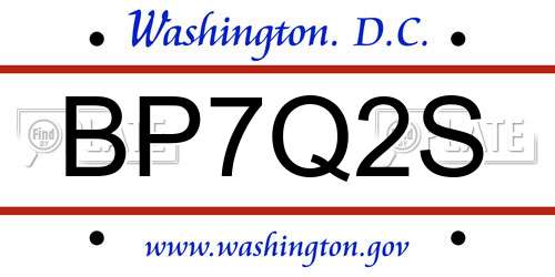 BP7Q2S District Of Columbia License Plate