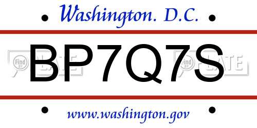 BP7Q7S District Of Columbia License Plate