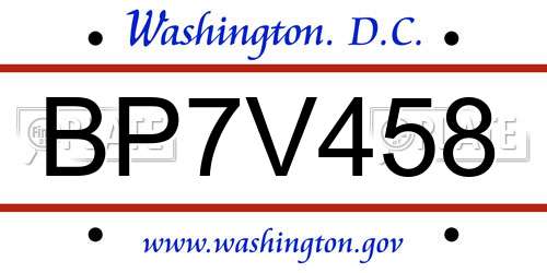 BP7V458 District Of Columbia License Plate