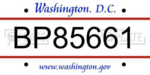 BP85661 District Of Columbia License Plate