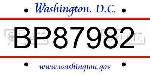 BP87982 District Of Columbia License Plate
