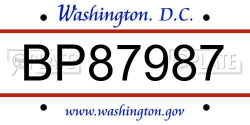 BP87987 District Of Columbia License Plate