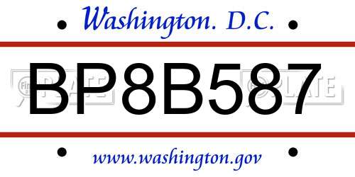 BP8B587 District Of Columbia License Plate