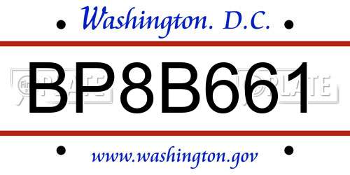 BP8B661 District Of Columbia License Plate