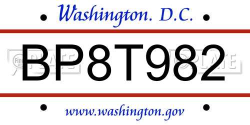 BP8T982 District Of Columbia License Plate