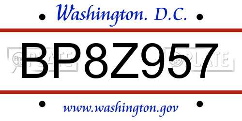 BP8Z957 District Of Columbia License Plate