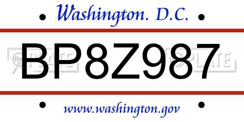 BP8Z987 District Of Columbia License Plate