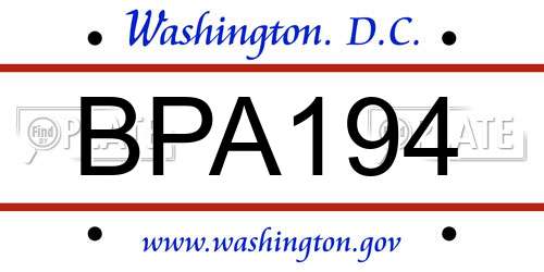 BPA194 District Of Columbia License Plate