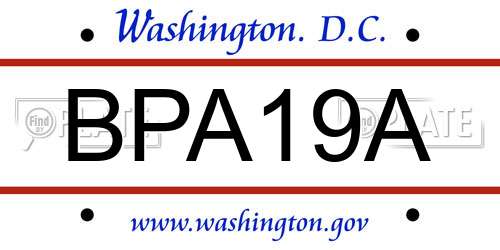 BPA19A District Of Columbia License Plate