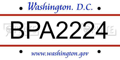 BPA2224 District Of Columbia License Plate