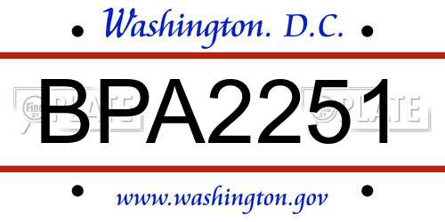 BPA2251 District Of Columbia License Plate