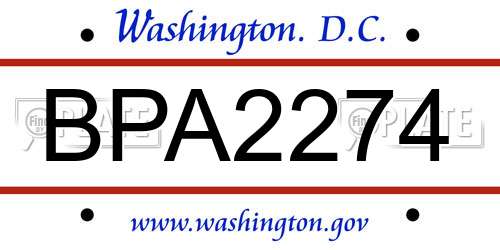 BPA2274 District Of Columbia License Plate