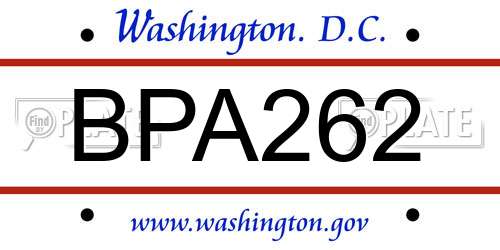 BPA262 District Of Columbia License Plate