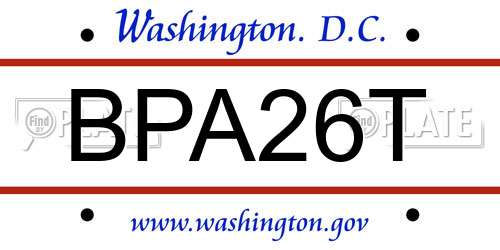 BPA26T District Of Columbia License Plate