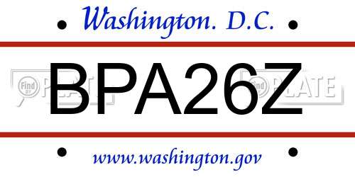 BPA26Z District Of Columbia License Plate