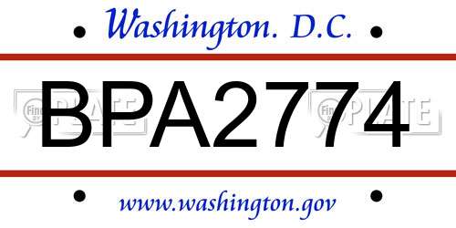 BPA2774 District Of Columbia License Plate