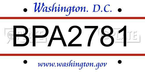 BPA2781 District Of Columbia License Plate