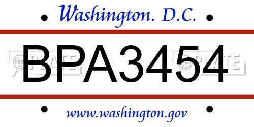 BPA3454 District Of Columbia License Plate