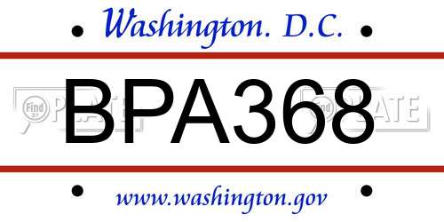 BPA368 District Of Columbia License Plate