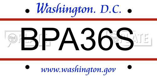 BPA36S District Of Columbia License Plate