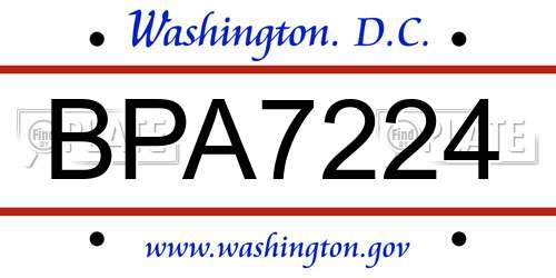 BPA7224 District Of Columbia License Plate