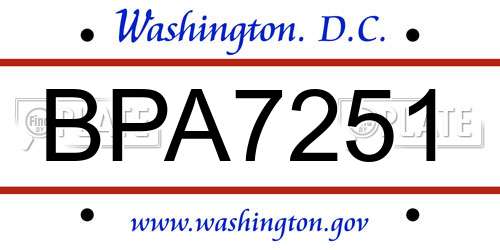 BPA7251 District Of Columbia License Plate