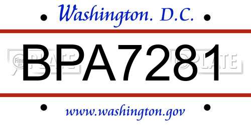 BPA7281 District Of Columbia License Plate
