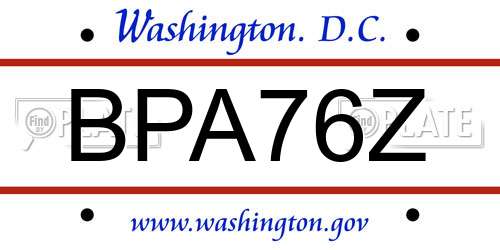 BPA76Z District Of Columbia License Plate
