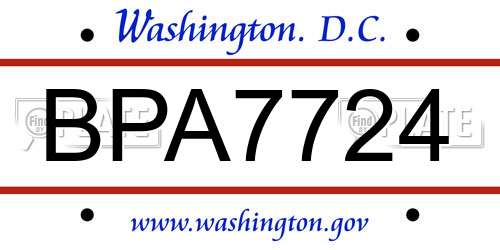 BPA7724 District Of Columbia License Plate