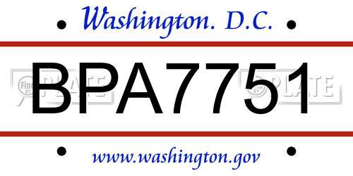 BPA7751 District Of Columbia License Plate