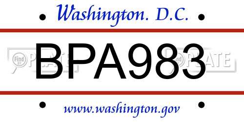 BPA983 District Of Columbia License Plate