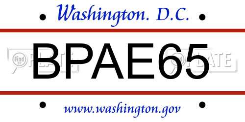 BPAE65 District Of Columbia License Plate
